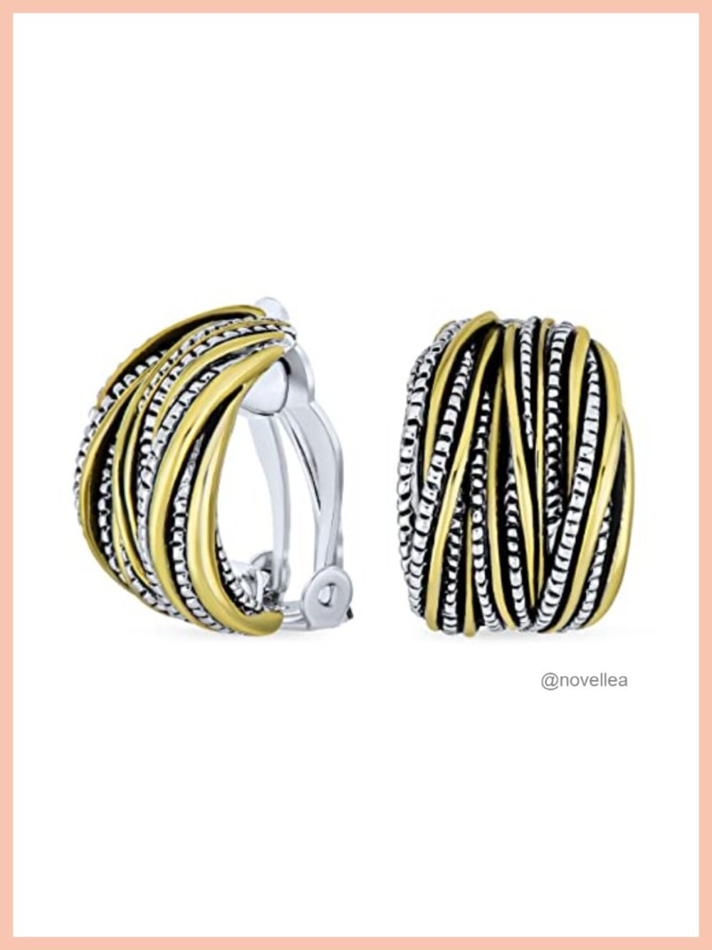 Clip-On Earrings Two-Tone Crossover Stripe Gold Plated Brass